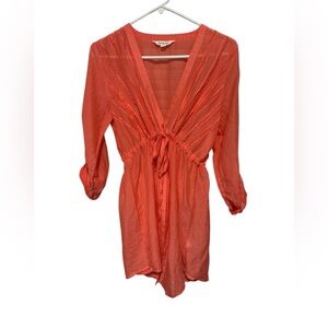 Athleta Coral Pink 1/4 Button Up Tunic Swim Cover In Women's Size S